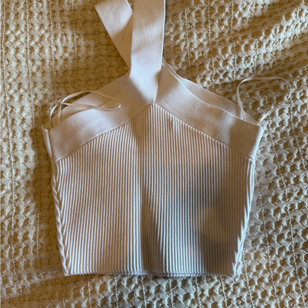 Babaton White Ribbed cross Tank Top